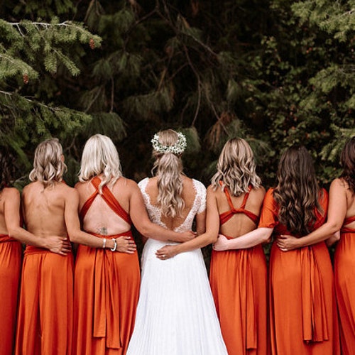 bridesmaid dresses in rust