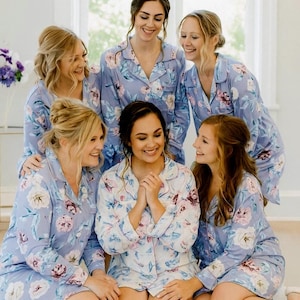 Floral Bridesmaid Pajamas Sleep Shirt, Customized Sleep shirts, Bridesmaid gifts, PJs Jersey Cotton, Wedding bridesmaids&#39; gifts