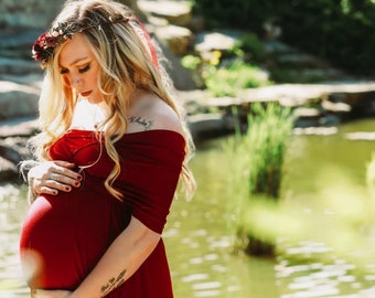 Burgundy Maternity dress for Photoshoot | Convertible Dress | Infinity Dress | Maternity Gown | Convertible Gown | Rosewood Dress