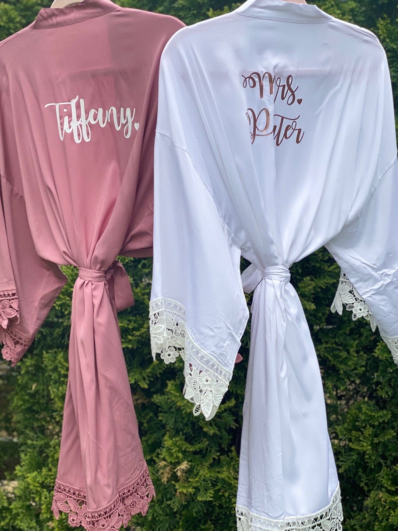 Customized Cotton Robes with Lace Custom Name Getting Ready Etsy