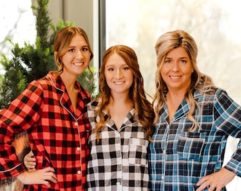 Camisas de dama de honor, Camisa de franela para dama de honor, Camisas a cuadros para dama de honor, Camisas de franela para fiesta nupcial, Camisa de franela para dormir, Camisa extragrande