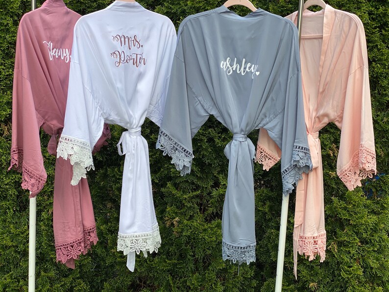 SALE Cotton Bridesmaid Robes with Lace Personalized Getting Etsy