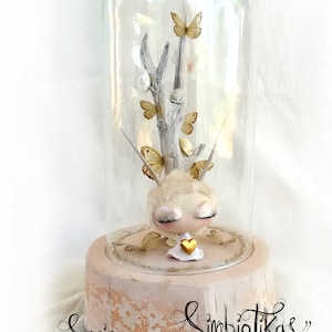 Pop Art sculpture in glass dome / diorama / terrarium artistic lamp / glass dollhouse / miniature girl tree
