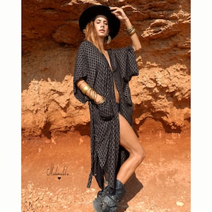KIMONO Z ODPINANYM KAPTUREM...boho kimono, kurtka kimono, sukienka kimono, kimono plemienne, kimono festiwalowe, kimono boho