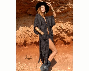 KIMONO CON CAPPUCCIO rimovibile... kimono boho, giacca kimono, abito kimono, kimono tribale, kimono festival, kimono boho