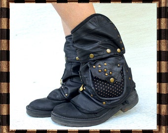 COUVRE-BOTTES NOIRES nº132...Avec poches...bottes de motard/bottes en cuir/bottes de campagne à franges/bottes de style steampunk/bottes de festival