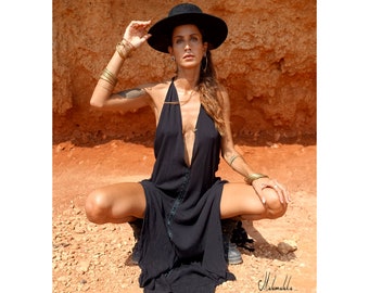 MULLET T DRESS Nero... Abito maxi trasformabile... Abito maxi boho, abito senza schienale, abito slim, abito ibiza, abito da festa,