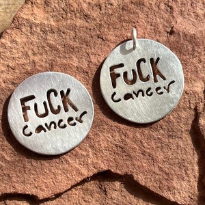 Fuck Cancer Silver Medallion Charm