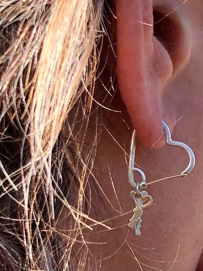Silver Heart Carabiner With Silver & Gold Keys Earring - Etsy