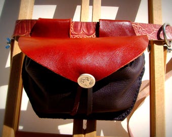 sac ceinture, Escarcelle médiéval ou aumônière artisanale en cuir marron