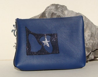 Federmäppchen, handgefertigter Beutel aus blauem und glitzerndem blauem Leder