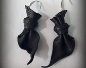 fancy black leather earrings, 316 stainless steel clasp