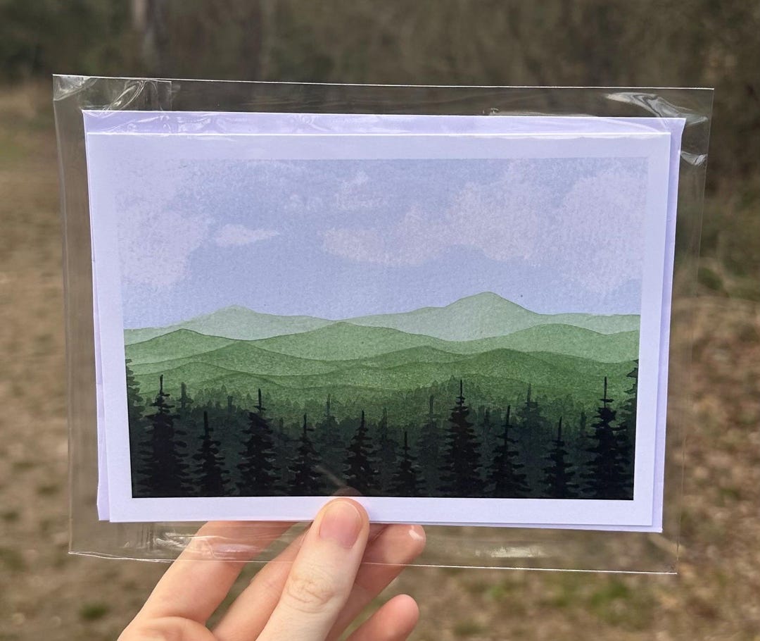 Green Mountain Watercolor Landscape Card: Wilderness Notecard - Etsy