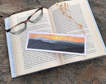 Blue Ridge Mountain Orange Sunset Watercolor Bookmark