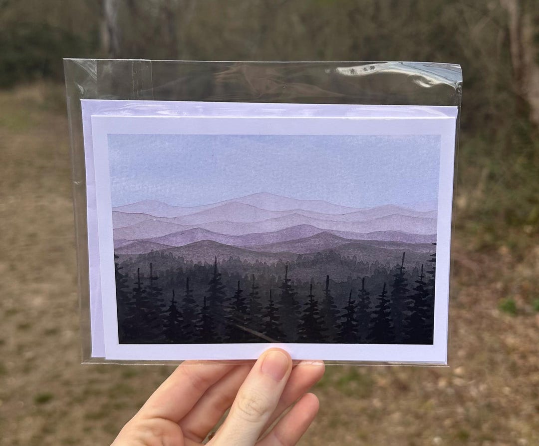 Watercolor Purple Mountain Landscape Greeting Card - Etsy