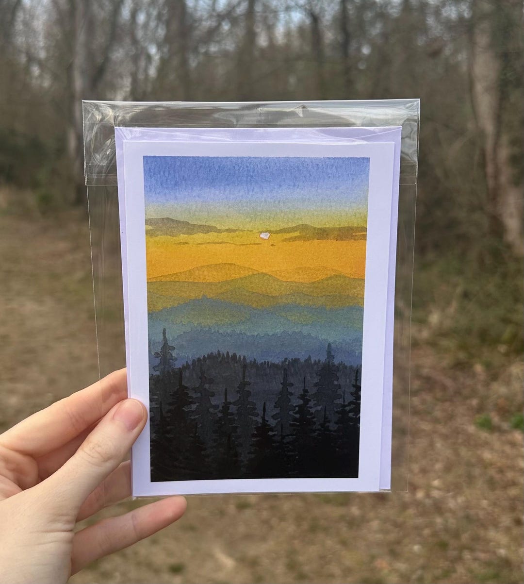 Watercolor Mountain Sunset Greeting Card: Blank Notecard - Etsy