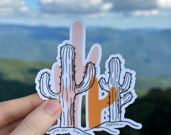 Pink Cactus Western Water Resistant Sticker