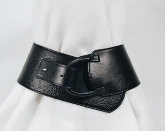 black obi style belt | waist belt | corset style belt | woman's black leather belt | black wide waist belts for dresses