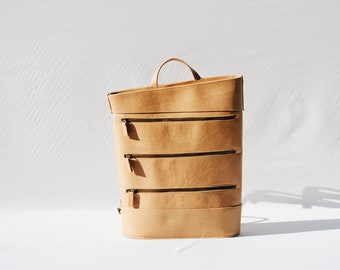 City Backpack Leather Bag In Ecru | Minimalist backpack | Backpack with zippers | Unisex leather backpack