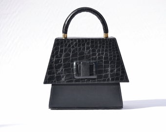 coco handle leather handbag/ handbag black leather/luxurious leather handbags/ handcrafted and made to order/black leather clutch bag