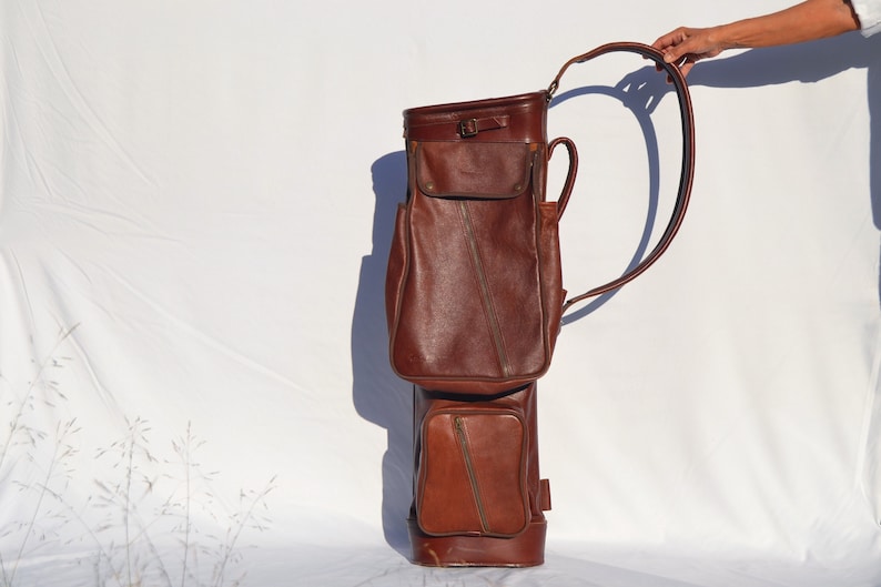 luxury leather golf bag /brown travel leather golf bag/handcrafted and made to order/luxury performance golf gear image 1