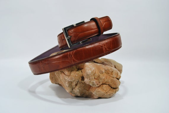 tobacco Leather Belt / Handcrafted and Made to Order/ men's coco Skin Belt / Exotic Leather/ Classic coco Scritto Leather Belt
