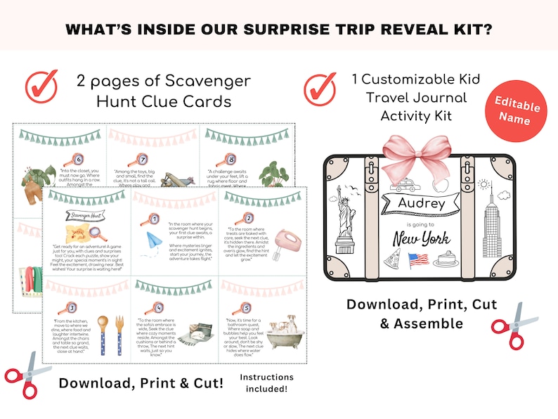 NYC Scavenger Hunt Surprise Trip Reveal Kit Personalized Kids Travel ...
