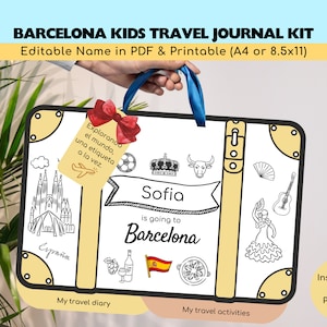 Diario de viaje personalizado de Barcelona para niños / Revelación de viaje sorpresa / Kit de diario de viaje / Diario de viaje para niños / Regalo de viaje de recuerdo