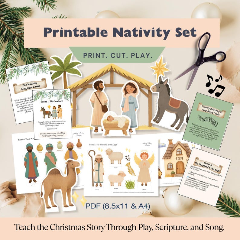 Printable Nativity Advent Playset | Christmas Story Scripture & Role ...