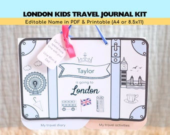 Personalized London Kids Travel Journal Printable Kit | Vacation Printable | Vacation Surprise Trip Reveal | Travel Diary Log | Travel Gift