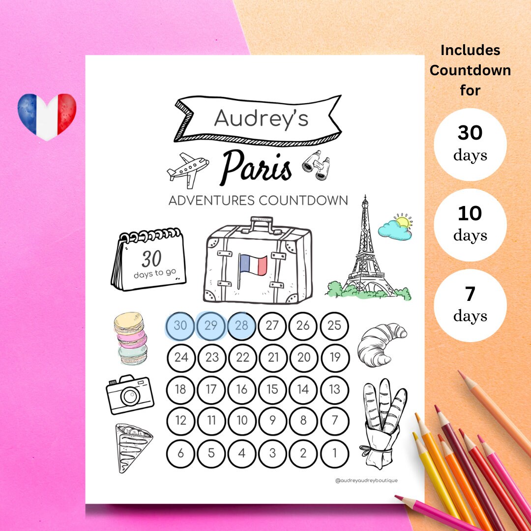 Printable Countdown Paris for Kids Vacation Surprise Trip Reveal Paris ...