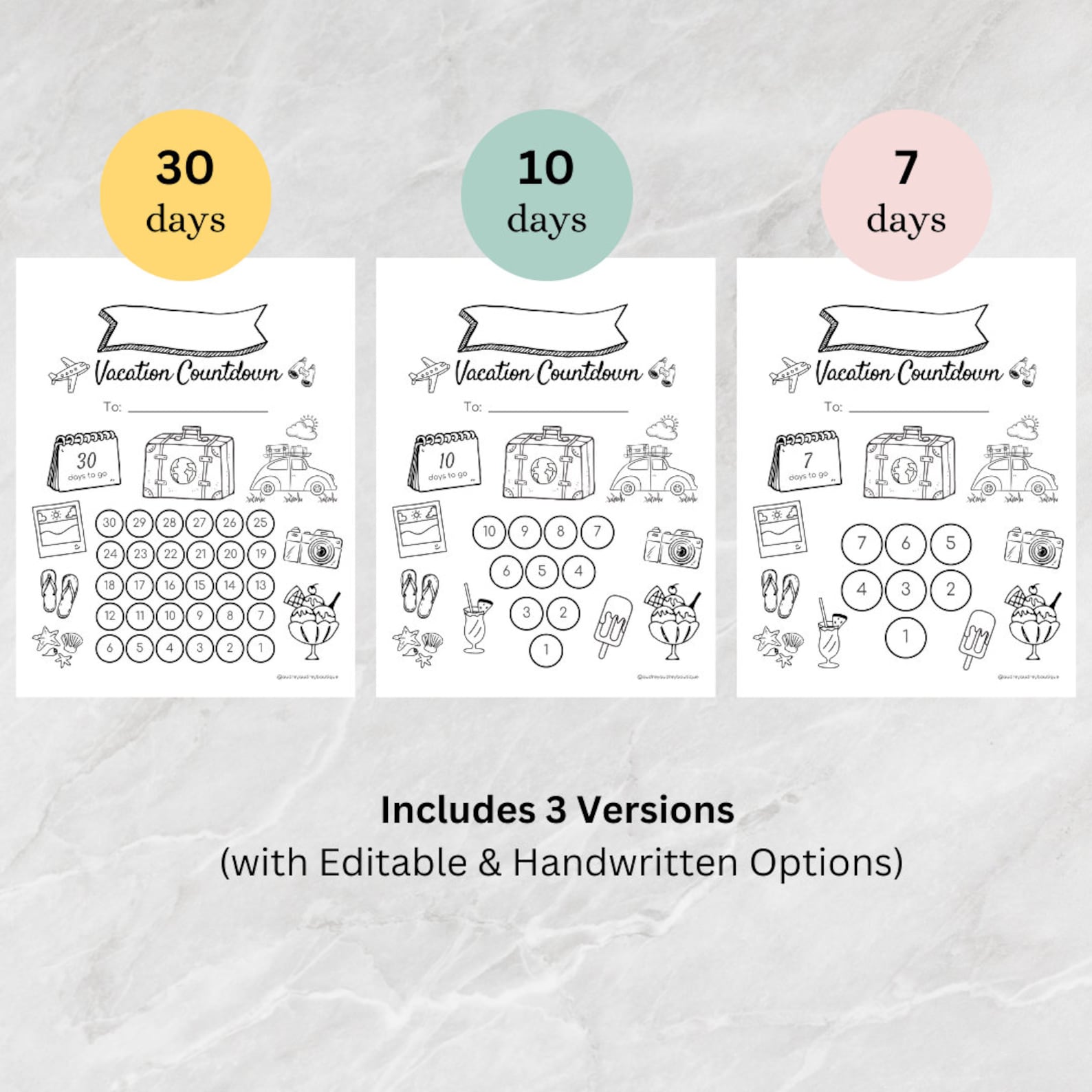 Printable Kids Vacation Countdown Timer | Editable 30, 10, 7 Day Travel ...