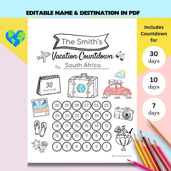 Printable Countdown Vacation Surprise Trip Reveal Trip Fun Coloring Activities Travel Gift for Kids