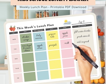 Weekly School Lunch Planner Printable | Kids Menu Template | Colorful Meal Prep Chart & Shopping List