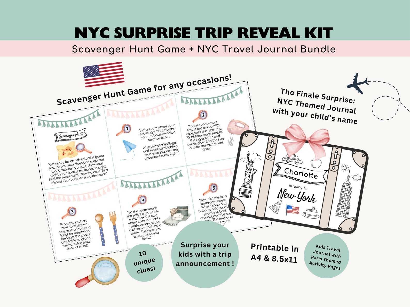 NYC Scavenger Hunt Surprise Trip Reveal Kit Personalized Kids Travel ...