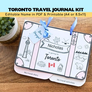 Kit imprimible de diario de viaje personalizado para niños de Toronto / Imprimible de vacaciones / Revelación de viaje sorpresa de vacaciones / Diario de viaje para niños