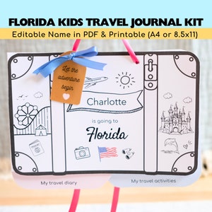 Diario de viaje personalizado de Florida, EE. UU. / Revelación de viaje sorpresa / Imprimible de vacaciones / Diario de viaje para niños / Colorear Florida