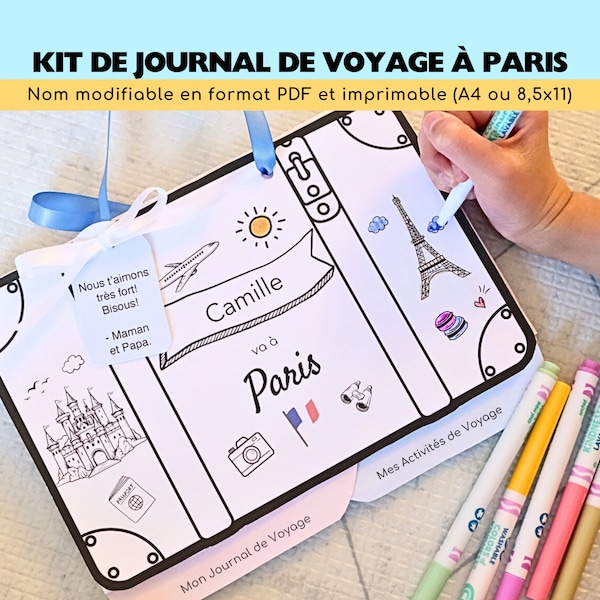 French Personalized Paris Kids Travel Journal Kit | Paris Surprise Trip Reveal Kit de carnet de voyage | Travel Gift Keepsake Kids