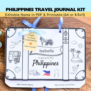 Kit diario di viaggio personalizzato per bambini nelle Filippine: diario e attività stampabili (PDF)