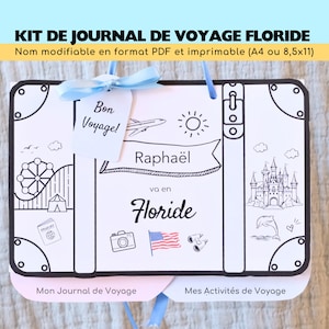 French Personalized Florida Kids Travel Journal Kit | Florida Surprise Trip Reveal Kit de carnet de voyage | Travel Gift Keepsake Kids