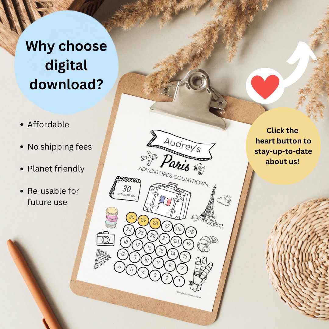Printable Countdown Paris for Kids Vacation Surprise Trip Reveal Paris