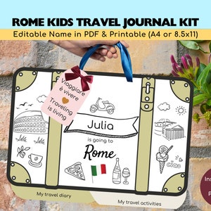 Diario de viaje personalizado de Roma para niños / Revelación de viaje sorpresa / Kit de diario de viaje / Diario de viaje para niños / Recuerdo de viaje