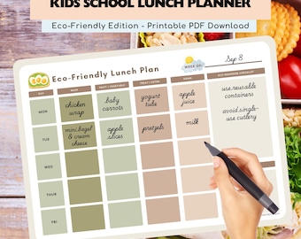 Eco-Friendly School Lunch Planner: Weekly Kids Menu Template (Printable PDF A4/US Letter)