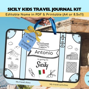 Diario di viaggio personalizzato per bambini in Sicilia / Viaggio a sorpresa / Kit diario di viaggio / Diario di viaggio per bambini / Regalo ricordo di viaggio