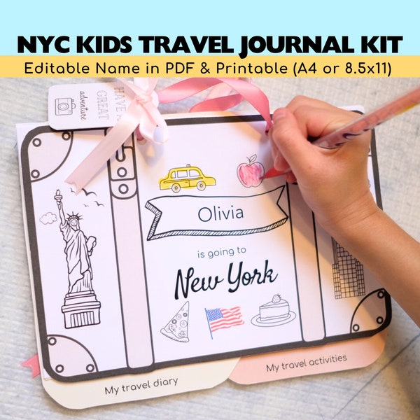 Carnet de voyage personnalisé à New York, États-Unis | révélation voyage surprise | Trousse de carnet de voyage | Carnet de voyage pour enfants | Cadeau de voyage souvenir