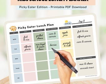 Picky Eater School Lunch Planner: Kids Menu Template (Digital Download)