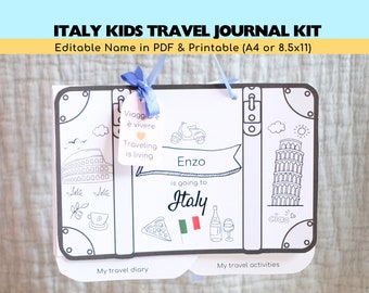 Carnet de voyage personnalisé en Italie | révélation voyage surprise | Carnet de voyage pour enfants | Activité de voyage pour enfants | Cadeau de voyage souvenir pour enfants