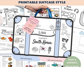 South Korea Kids Travel Journal Kit | Printable Seoul Activity Book & Diary | Personalized Korea Vacation Keepsake PDF Download