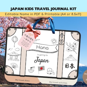 Kit de diario de viaje personalizado a Japón / Revelación de viaje sorpresa / Diario de viaje para niños / Actividad de viaje para niños / Regalo de viaje de recuerdo para niños
