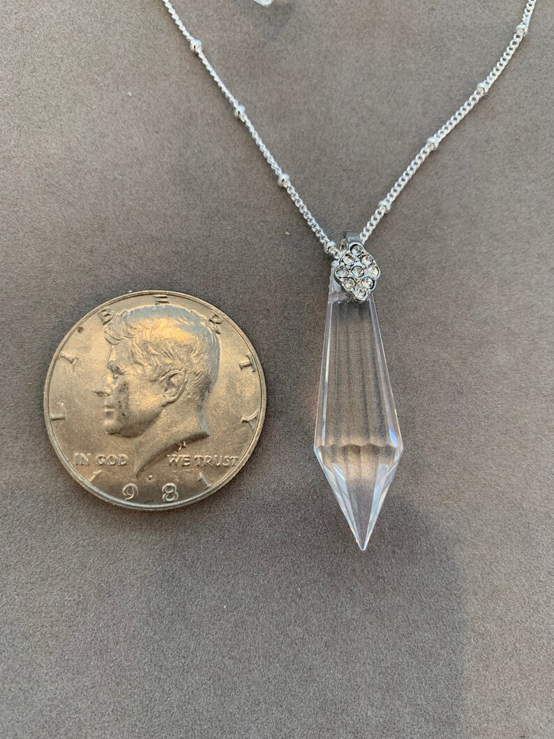22 matching earrings Jewelry set of a German crystal mult-faceted 38mm pendant on chain